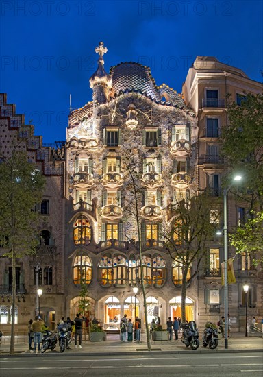 Night view of Casa Batllo by Antoni Gaudi