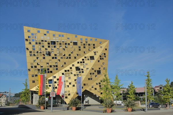 Modern golden building forum gold and silver with German national flag