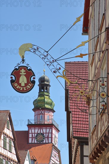 Nose plate with inscription Spital und Turm vom Rathaus erbaut 1724