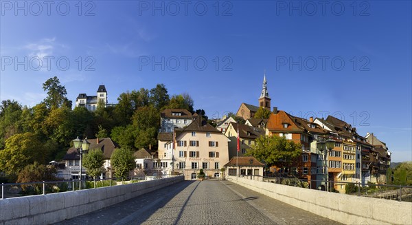 Evening view of Laufenburg from the Laufenbruecke bridge in Baden