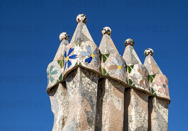 Chimney stacks on the roof of Casa Batllo by Antoni Gaudi