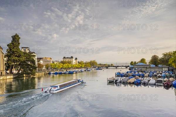 Old Town of Zurich with Quai Bridge and Boats