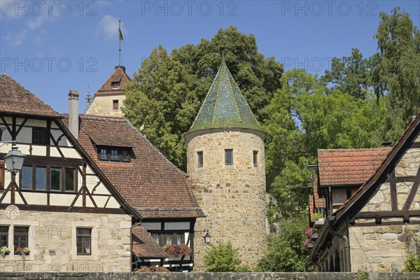 Green Tower and farm buildings below Bebenbausen Monastery