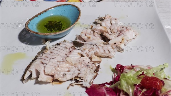 Filleted grilled fish on plate