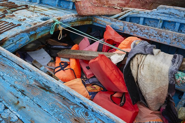 Life jackets inside an open boat