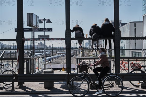 Young people meet during the on the Hackerbrücke in Munich