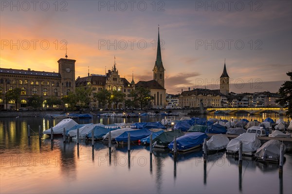 Fraumünster Town Hall and St. Peter's Church at dusk