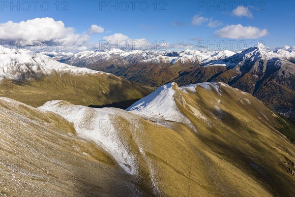 Autumn landscape with snow-covered mountains on the Albula Pass