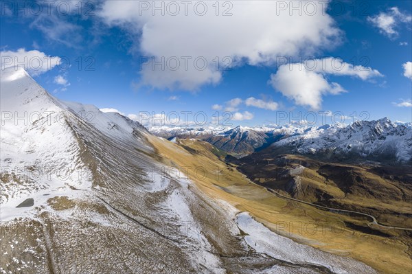 Autumn landscape with snow-covered mountains on the Albula Pass