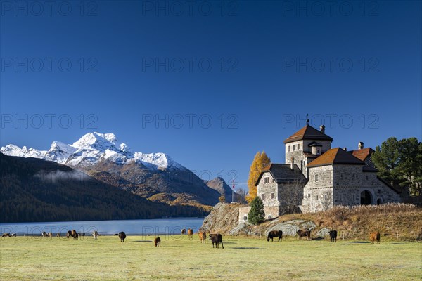 Crap da Sass Castle on Lake Silvaplana near St. Moritz