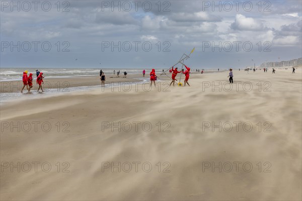 Sand kicked up during storm on the North Sea coast in De Panne