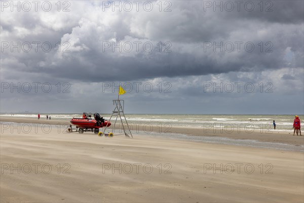 Sand kicked up during storm on the North Sea coast in De Panne