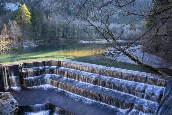 Landscape with waterfall in the Allgäu in autumn. The Lech Falls