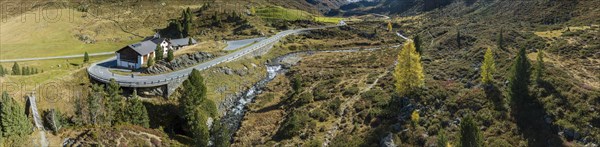 Colourful larches and mountain panorama