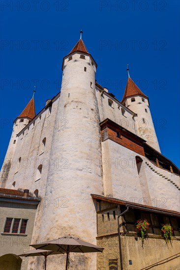 City of Thun with Castle in a Sunny Day with Clear Blue Sky in Bernese Oberland