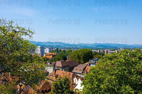 Aerial View over City of Thun with Mountain in a Sunny Summer Day in Bernese Oberland
