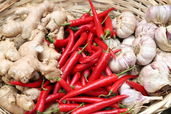 A woven basket filled with ginger