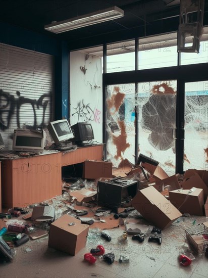 Criminal looter rob vandalize retail shop