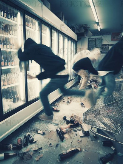 Criminal looter rob vandalize retail shop