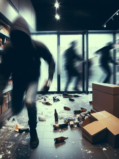 Criminal looter rob vandalize retail shop