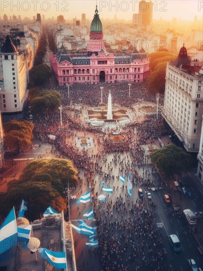Gigantic crowd thousands of people manifesting in buenos aires argentina for event celebration or social issues generative ai art