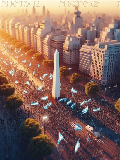 Gigantic crowd thousands of people manifesting in buenos aires argentina for event celebration or social issues generative ai art