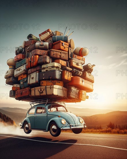 Huge load luggage on roof vintage 50s 60s german beetle vintage retro european german compact car for the people