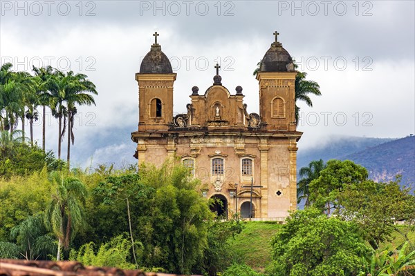 Old historic church in the square of the city of Mariana in Minas Gerais