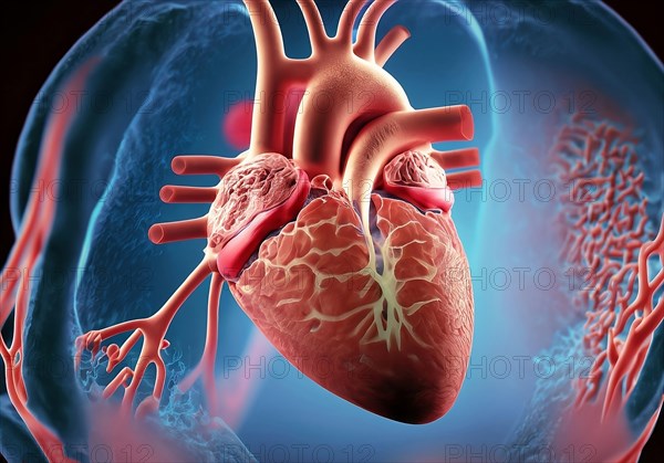 AI generated human heart blood vessel medical and science image