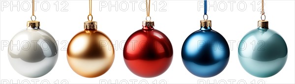 Set of a variety of blank plain christmas tree ornaments isolated on white. generative AI