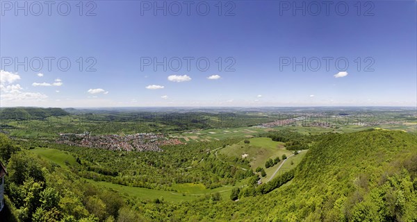 View from Teck Castle into the Lenningen valley with the municipality of Owen