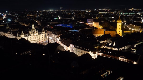 View of the old town of Graz at night
