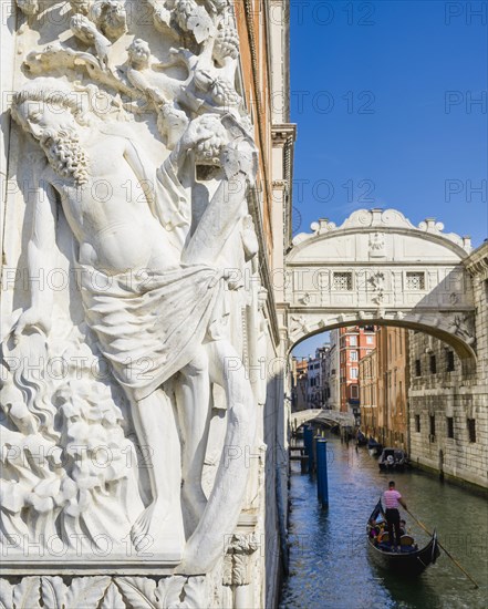 Sculpture at the Doge's Palace in front of the Bridge of Sighs