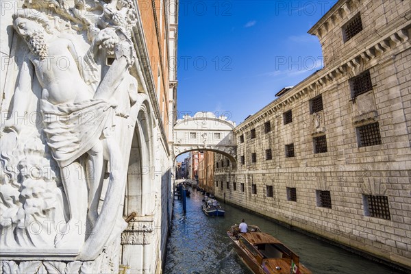 Sculpture at the Doge's Palace in front of the Bridge of Sighs