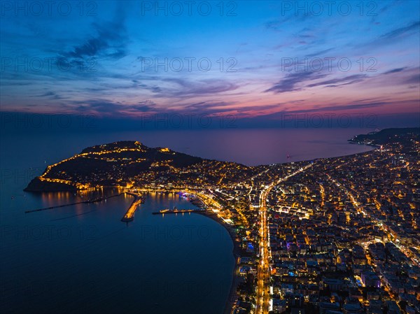 Night over Alanya from a drone