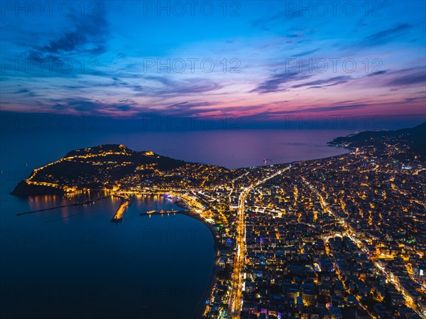 Night over Alanya from a drone