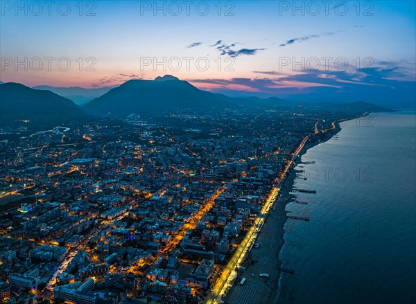 Sunrise over Alanya Beach from a drone