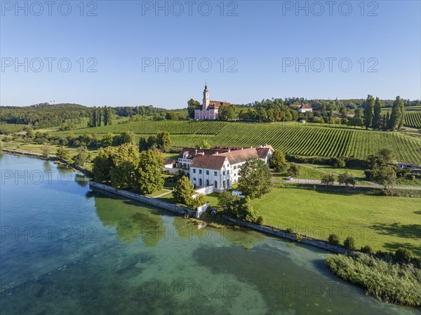 Aerial view of Maurach Castle on Lake Constance