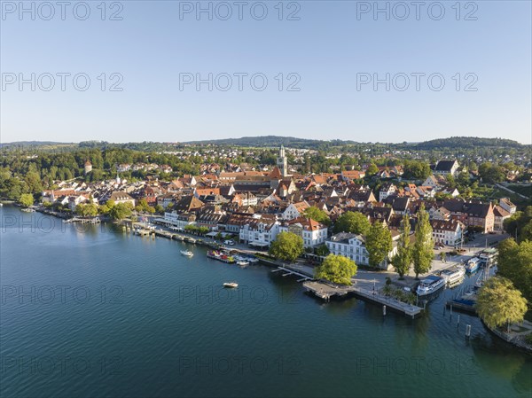 Aerial view of the town of Überlingen on Lake Constance with the lake promenade