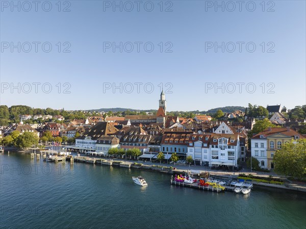 Aerial view of the town of Überlingen on Lake Constance with the lake promenade