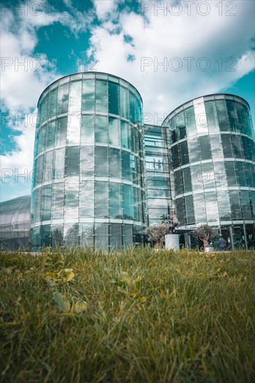 Modern glass architecture in Redbull Hangar7