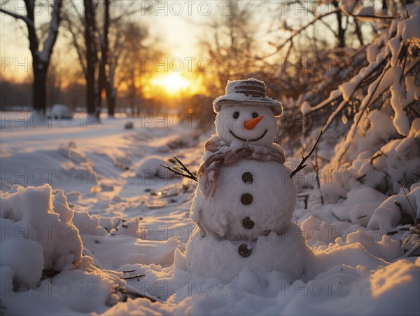 Snowman in a winter landscape