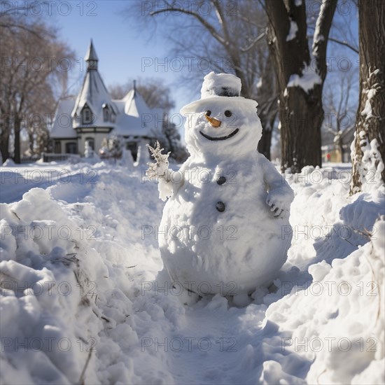 Snowman in a winter landscape