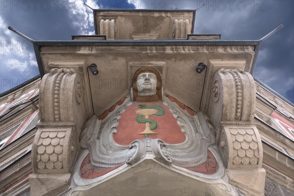 Art Nouveau ornaments above the entrance to the Mohrenapotheke