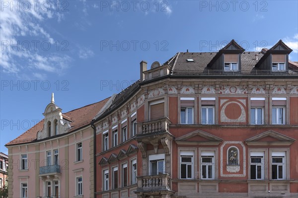 Detail view of historical houses in Art Nouveau style