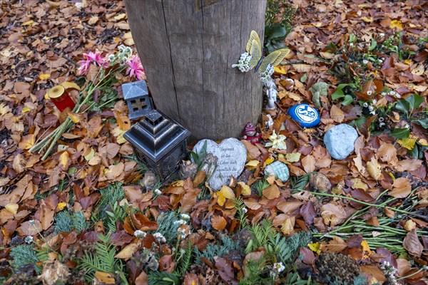 Mementos such as a stone with blue and white S04 for a Schalke 04 football fan