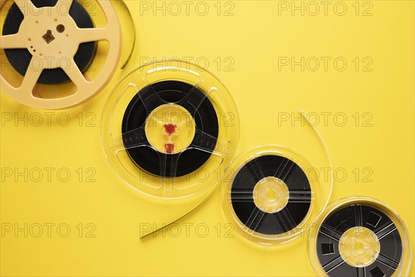 Arrangement movie reels yellow background