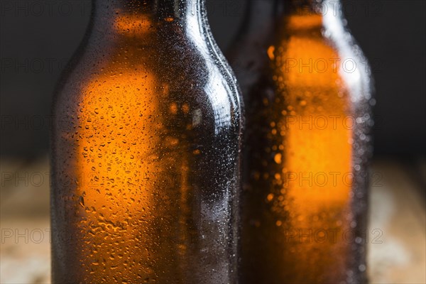 Close up beer glass bottles