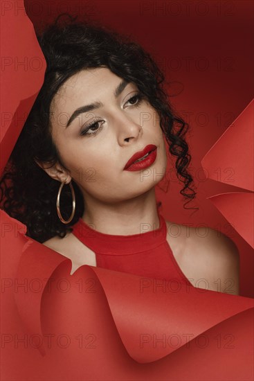 Close up woman wearing red lipstick