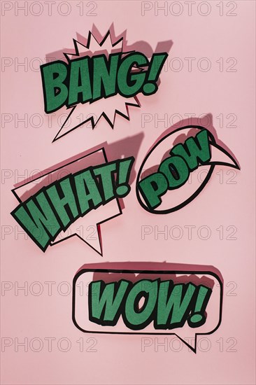 Comic sound effect speech bubble pink background